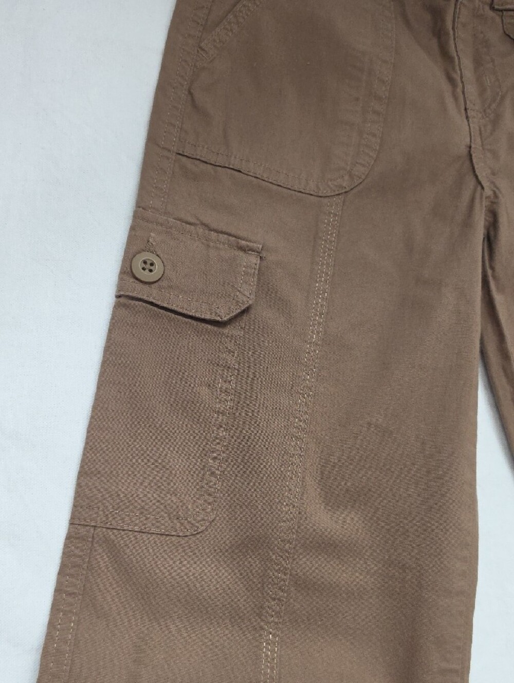 Girl's Super Cute Brown Cargo Pants with Button Flap Pockets - Picture 2 of 5